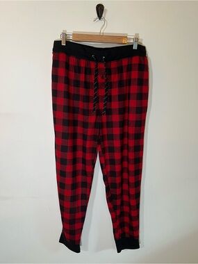 Fruit of the Loom Mens L Buffalo Plaid Fleece Pajama Jogger Pants Red Black